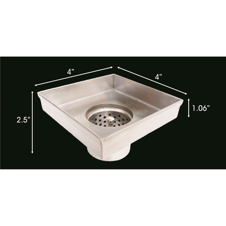 4'' Stainless Steel Square Shower Drain with Tile Insert Cover