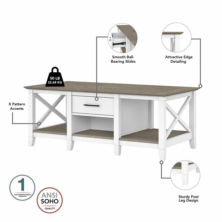 Modern Farmhouse Rectangular Coffee Table with Storage in Shiplap Gray & Pure White