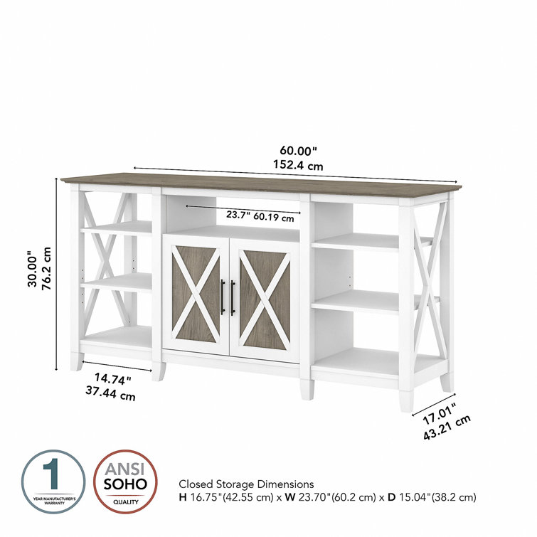 Key West Coastal 60'' Washed Gray Media Console with Cabinet Storage