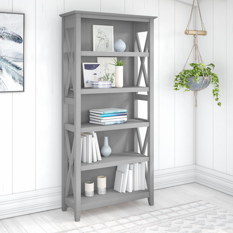 Cape Cod Gray Casual Farmhouse Engineered Wood 5-Shelf Bookcase