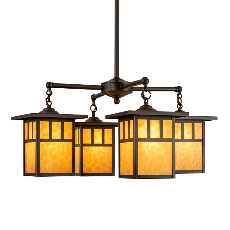 Hyde Park Beige Glass 4-Light Craftsman Brown Pendant