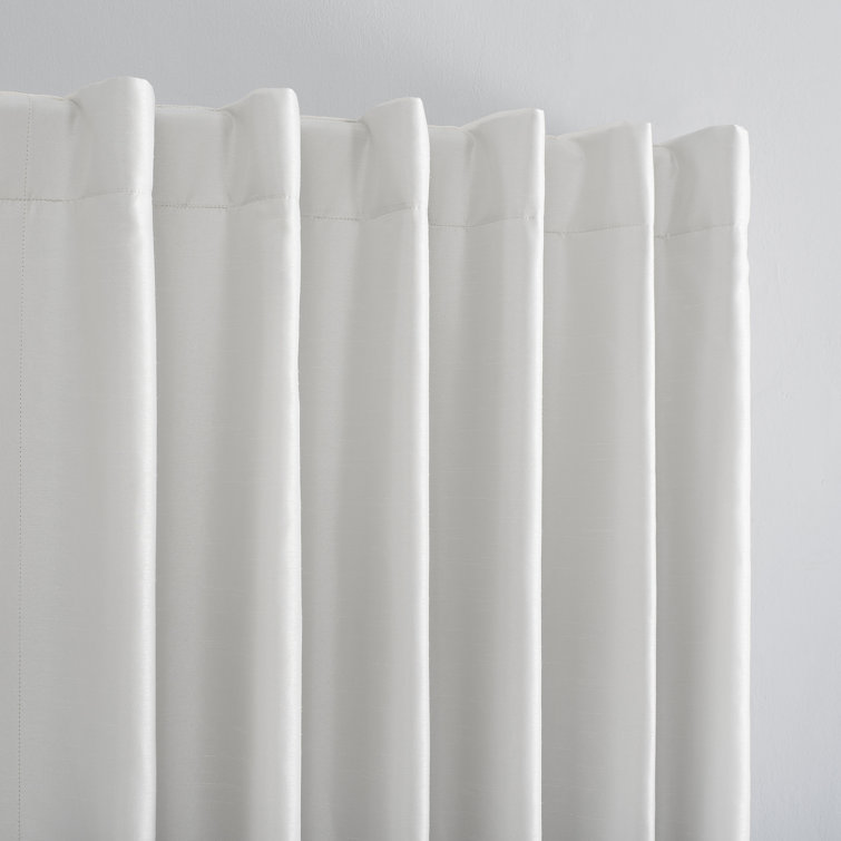 Pearl White Faux Silk Blackout Curtain Panel with Back Tab