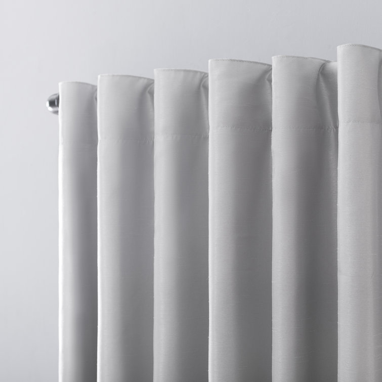Chrome Gray Faux Silk Blackout Back Tab Curtain Panel