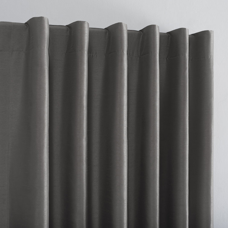 Iron Gray Faux Silk Blackout Back Tab Curtain Panel