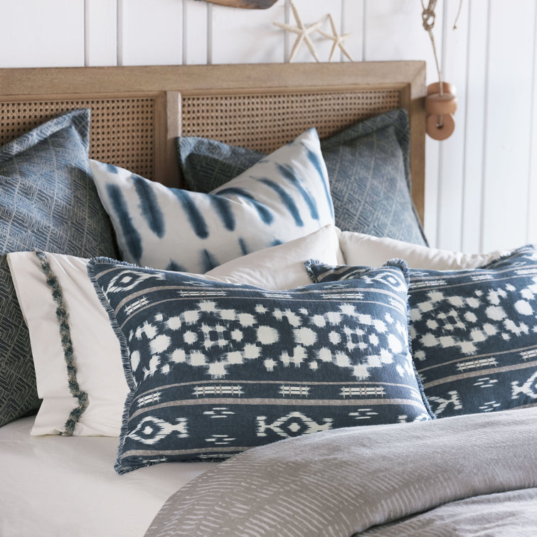 Saya Blue and White Linen Ikat Duvet Cover Set