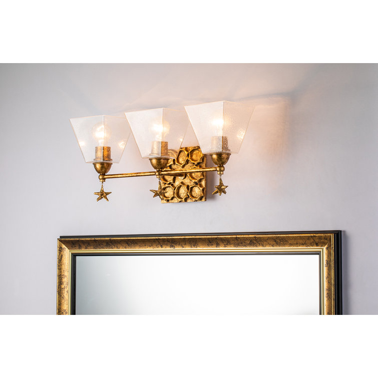 Elegant Gold Leaf 3-Light Vanity with Clear Bubble Glass