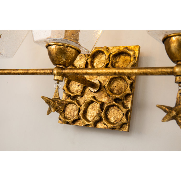 Elegant Gold Leaf 3-Light Vanity with Clear Bubble Glass