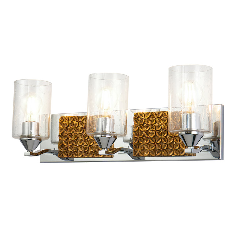 Chrome and Gold 3-Light Dimmable Vanity Light with Seeded Glass