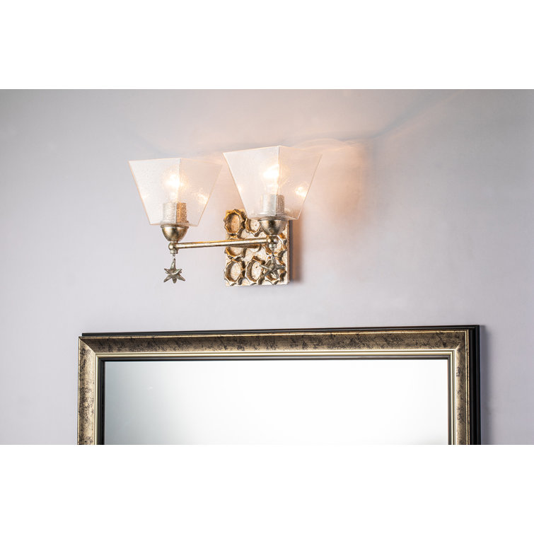 Lucas McKearn Star 2-Light Silver Leaf Vanity Light with Clear Bubble Glass