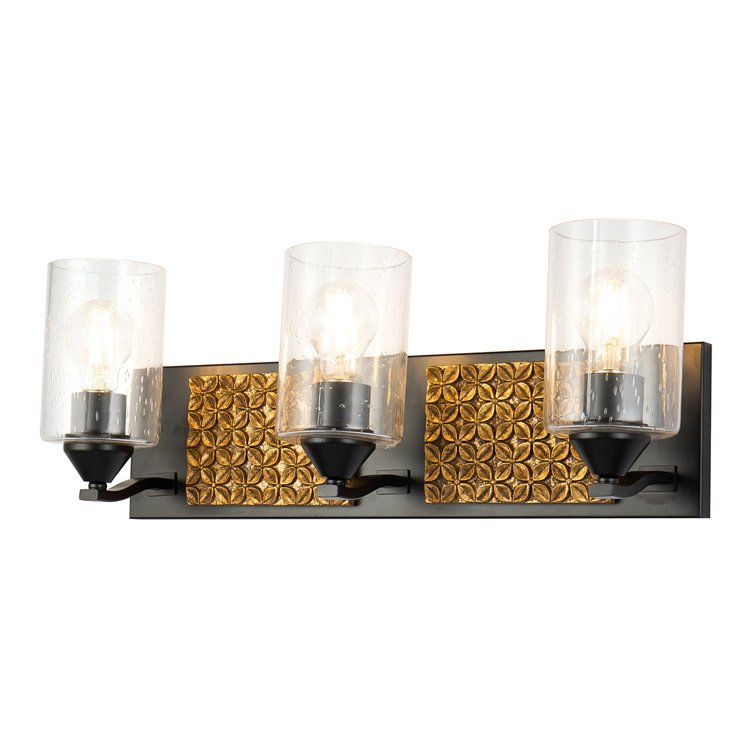 Matte Black and Gold 3-Light Outdoor Vanity Light