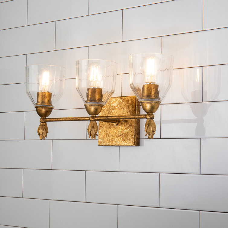 Antique Gold 3-Light Vanity with Clear Glass Shades
