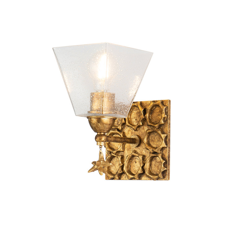 Antique Gold Leaf Star-Shaped Dimmable Wall Sconce with Clear Bubble Glass