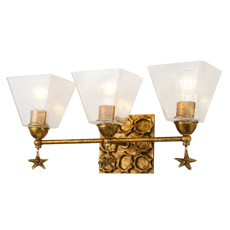 Elegant Gold Leaf 3-Light Vanity with Clear Bubble Glass