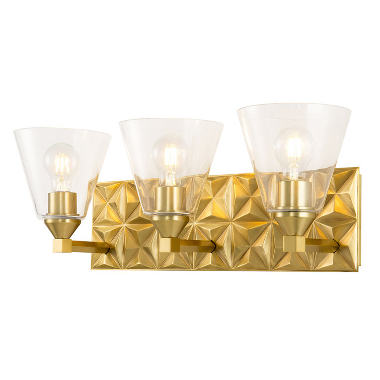 Aged Brass 3-Light Vanity Light with Clear Glass Shades