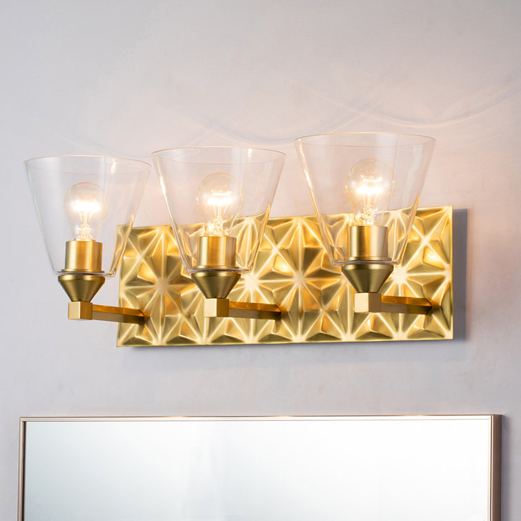 Aged Brass 3-Light Vanity Light with Clear Glass Shades