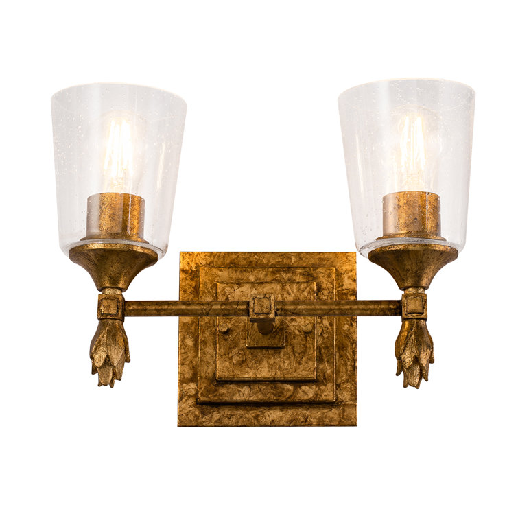 Antique Gold Dimmable Vanity Light with Clear Seeded Glass