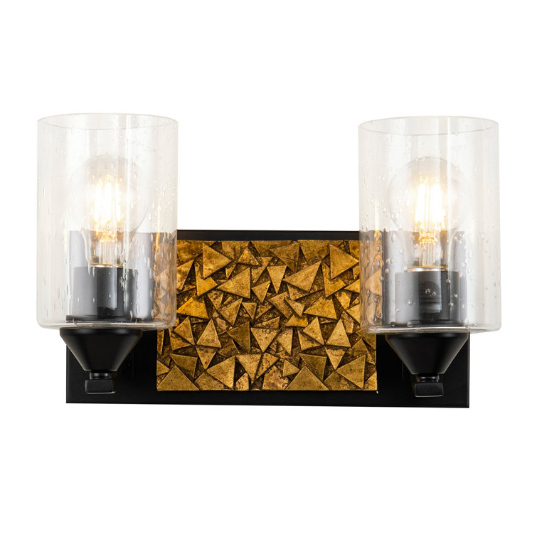 Bocage Matte Black and Antiqued Gold Leaf 2-Light Outdoor Vanity Light