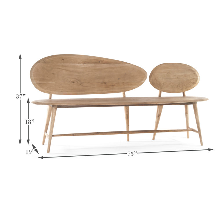 Pebble-Inspired Solid Acacia Wood 73'' Dining Bench in Moleskin Brown