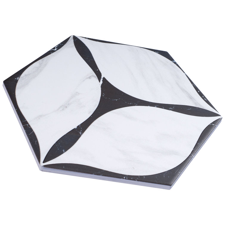 Corola Hexagon White and Black Porcelain Wall and Floor Tile