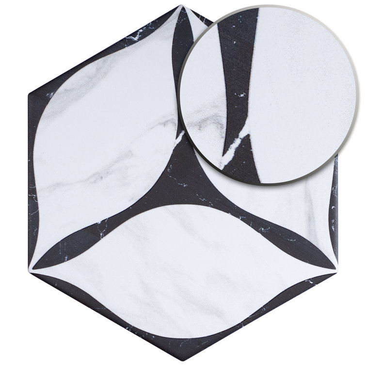 Corola Hexagon White and Black Porcelain Wall and Floor Tile