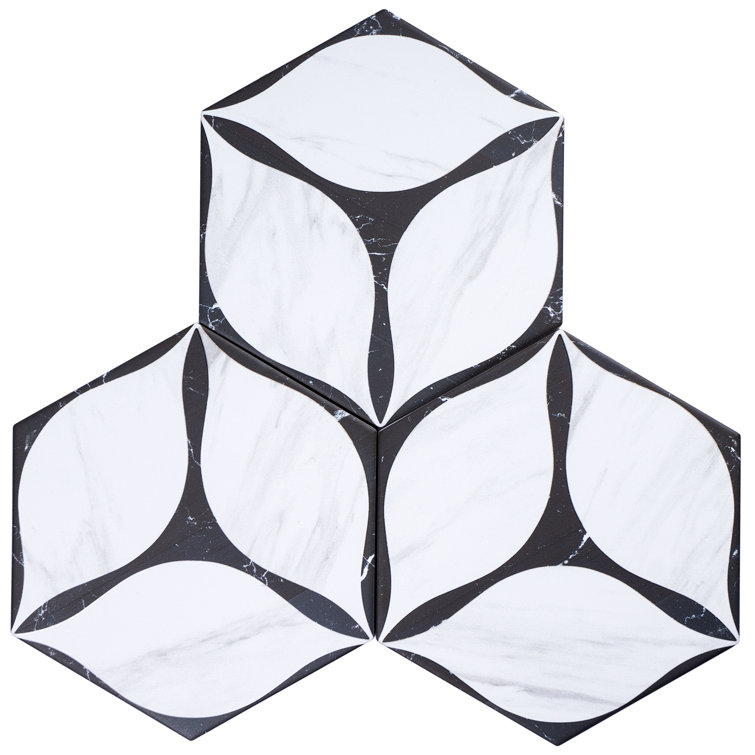 Corola Hexagon White and Black Porcelain Wall and Floor Tile