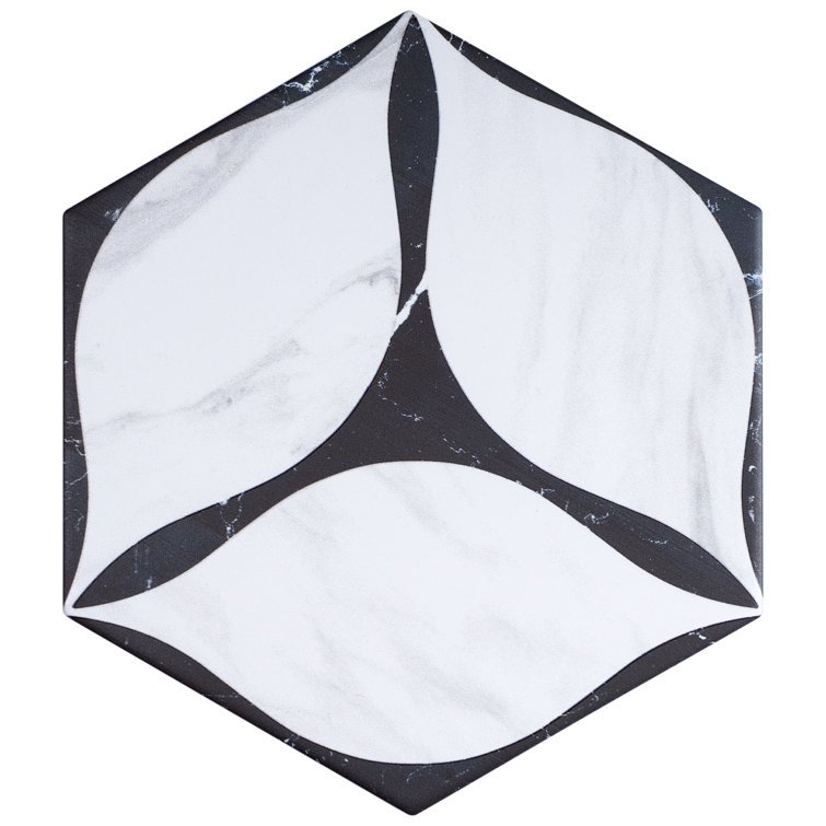 Corola Hexagon White and Black Porcelain Wall and Floor Tile