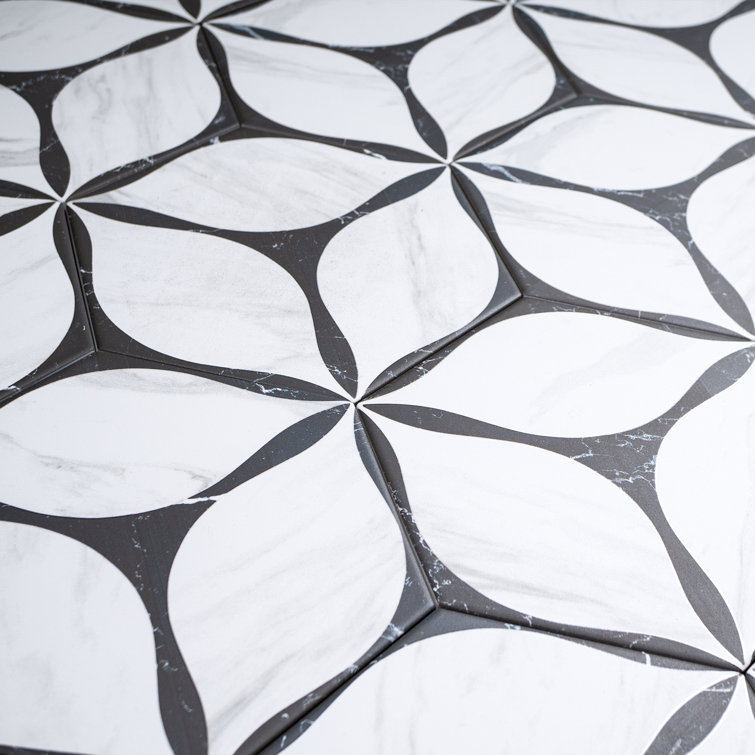 Corola Hexagon White and Black Porcelain Wall and Floor Tile