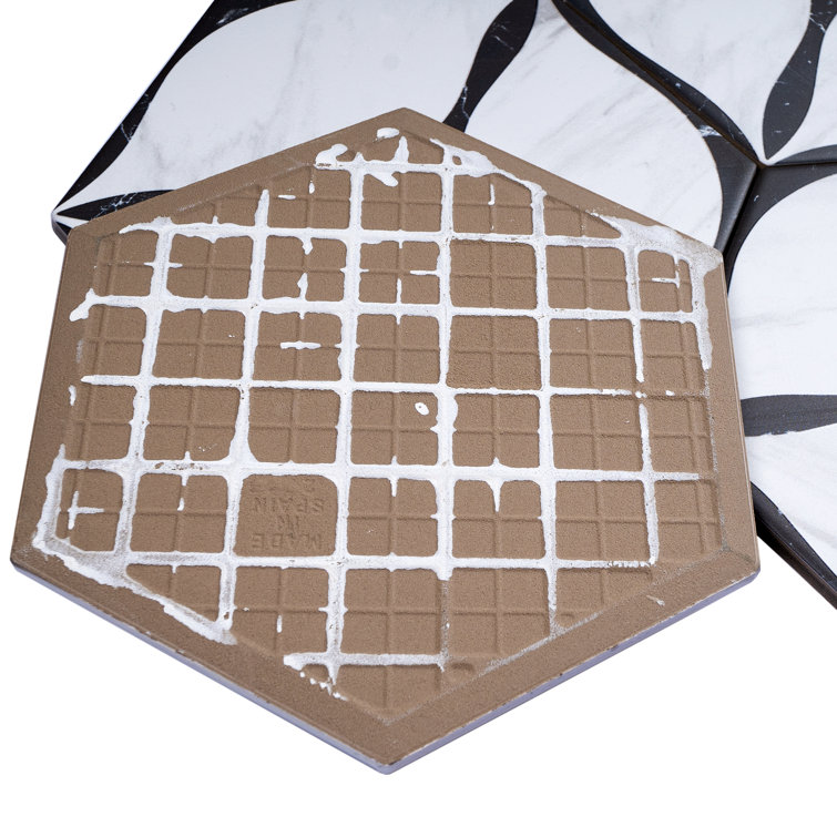 Corola Hexagon White and Black Porcelain Wall and Floor Tile