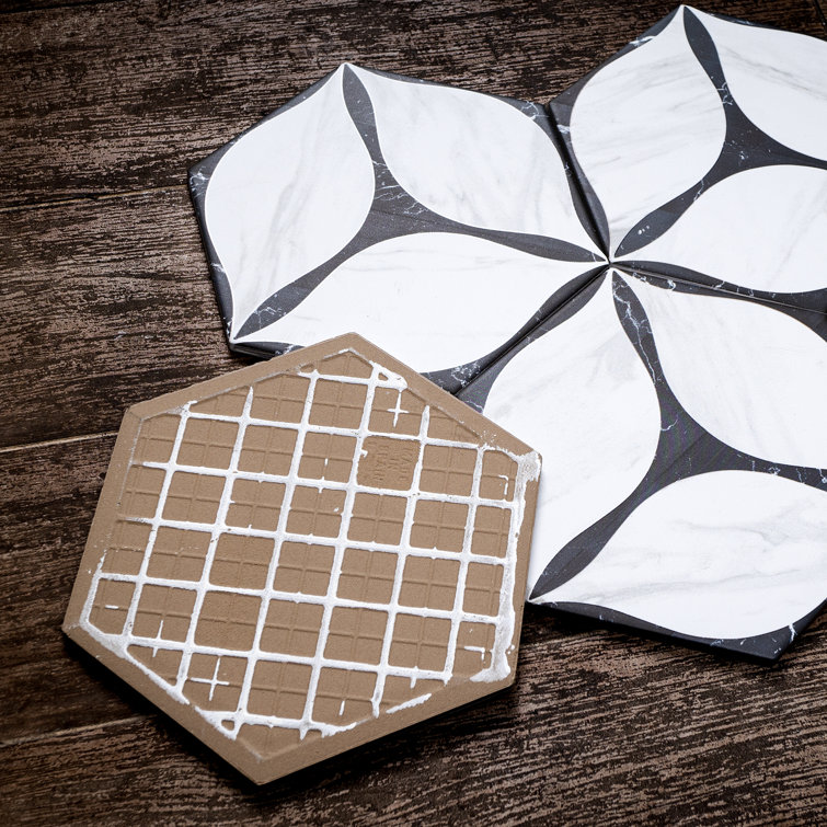 Corola Hexagon White and Black Porcelain Wall and Floor Tile
