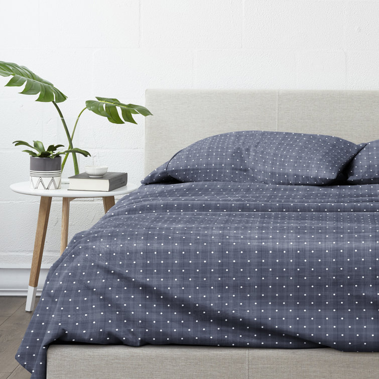 Aqua Plaid Twin Microfiber Sheet Set with Cotton Blend