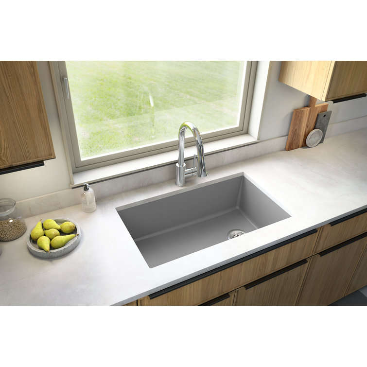 Gray Quartz Composite 32'' Single Bowl Undermount Kitchen Sink