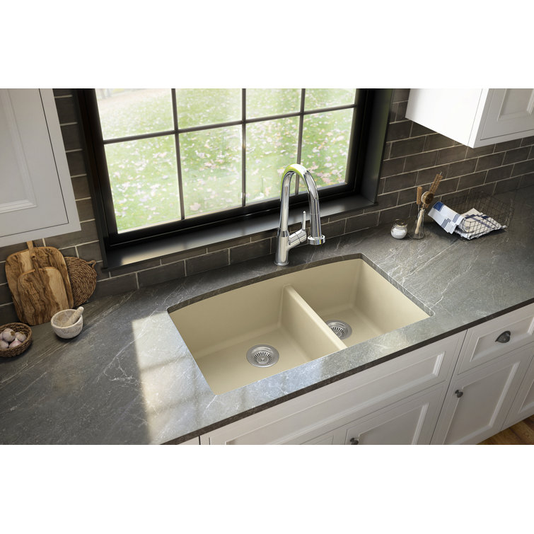 Bisque Quartz Composite 32'' Double Bowl Undermount Kitchen Sink