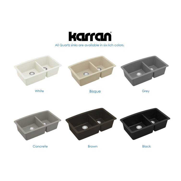 Bisque Quartz Composite 32'' Double Bowl Undermount Kitchen Sink