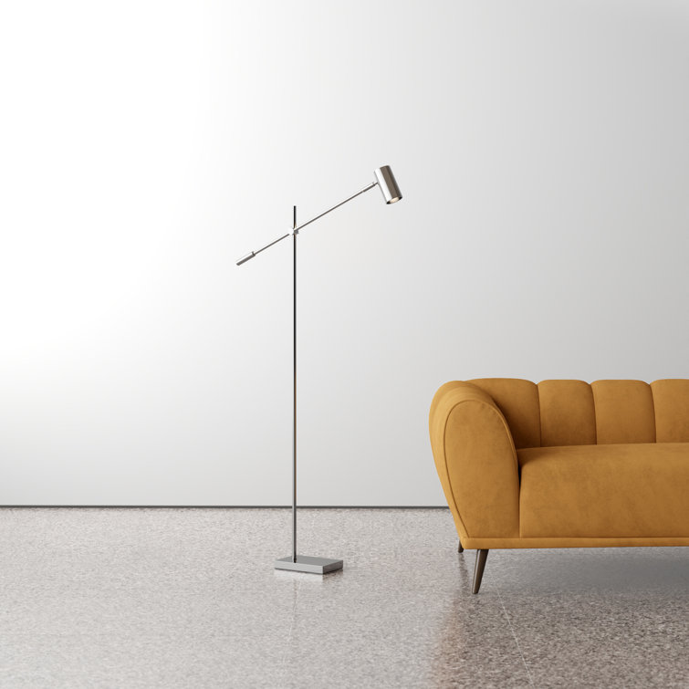 Sleek Brushed Steel LED Floor Lamp with Touch Sensor and Adjustable Arm