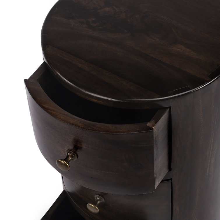 Liam Round Chocolate Wood & Metal End Table with Storage