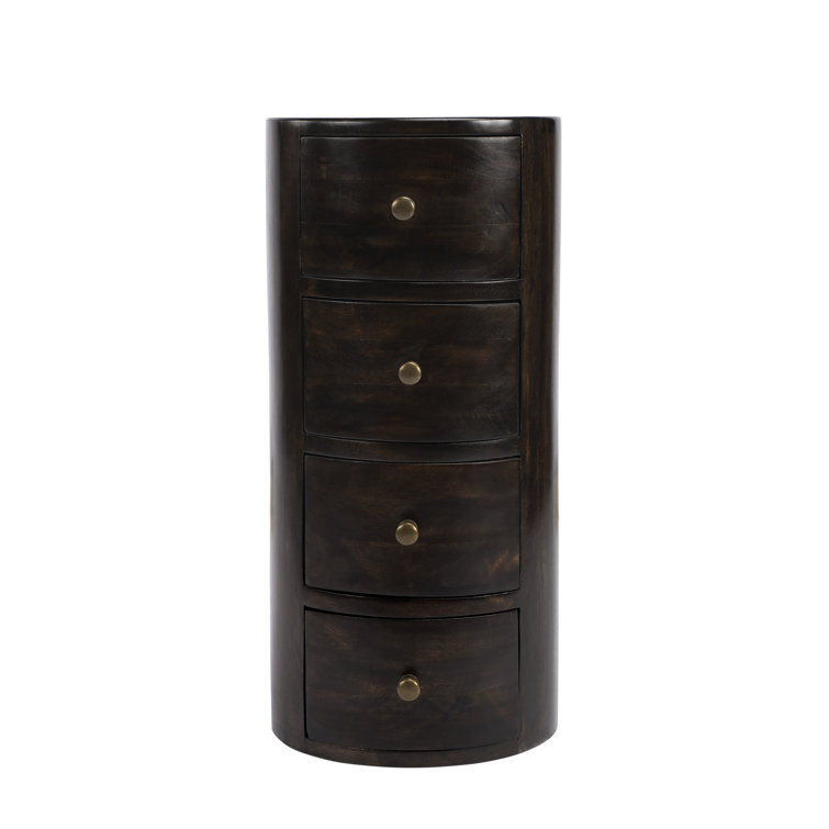 Liam Round Chocolate Wood & Metal End Table with Storage