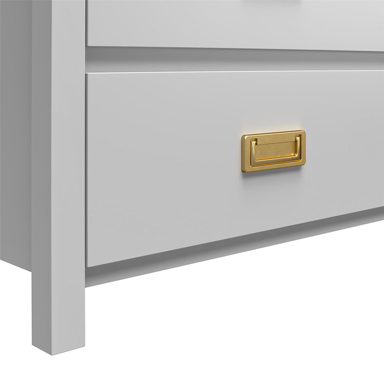 Dove Gray 6-Drawer Campaign Style Dresser with Gold Pulls