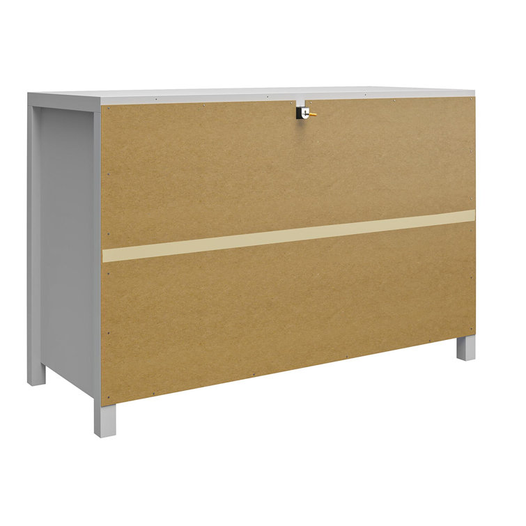 Dove Gray 6-Drawer Campaign Style Dresser with Gold Pulls