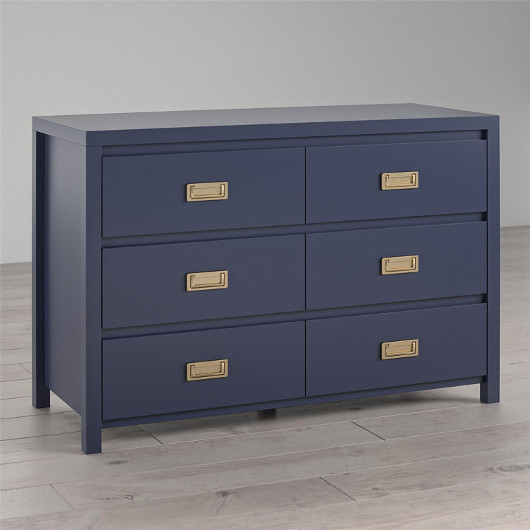 Navy 6-Drawer Dresser with Gold Pulls