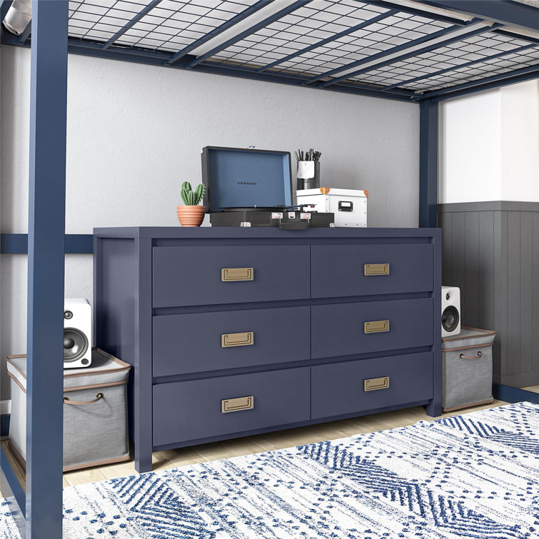 Navy 6-Drawer Dresser with Gold Pulls