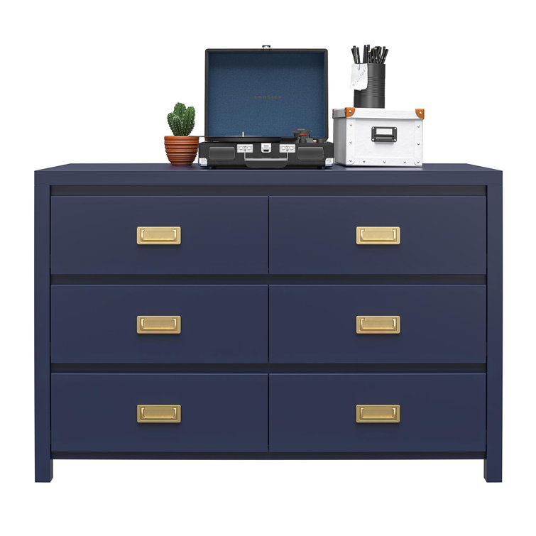 Navy 6-Drawer Dresser with Gold Pulls