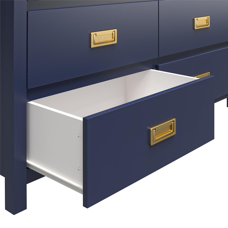 Navy 6-Drawer Dresser with Gold Pulls