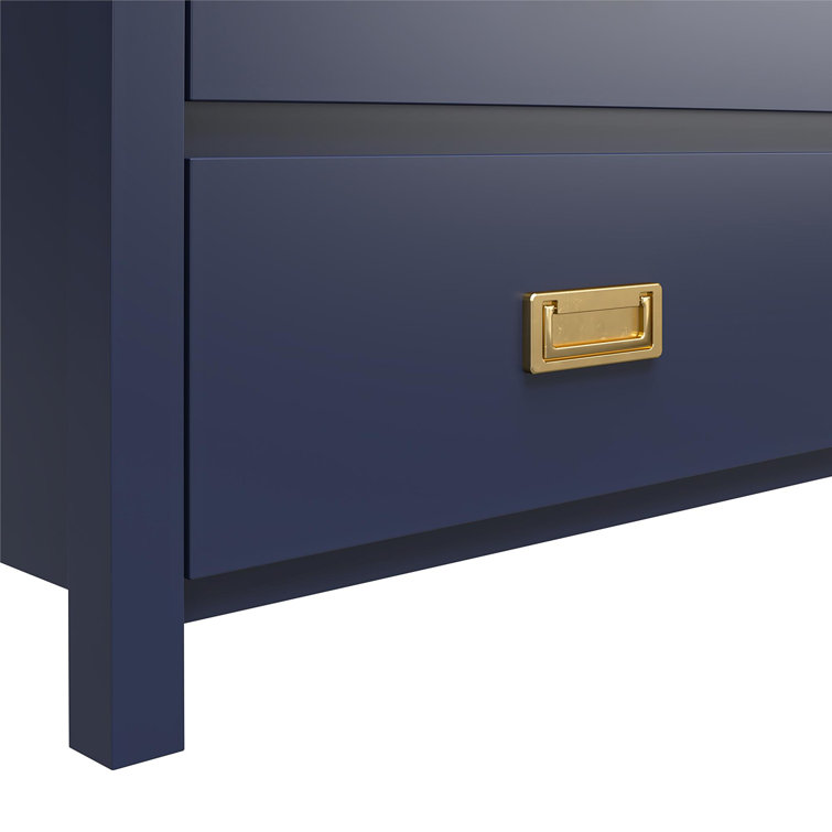 Navy 6-Drawer Dresser with Gold Pulls