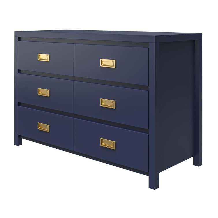Navy 6-Drawer Dresser with Gold Pulls