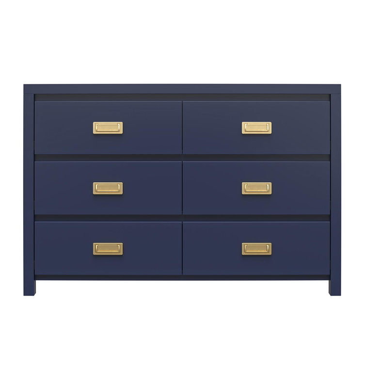 Navy 6-Drawer Dresser with Gold Pulls