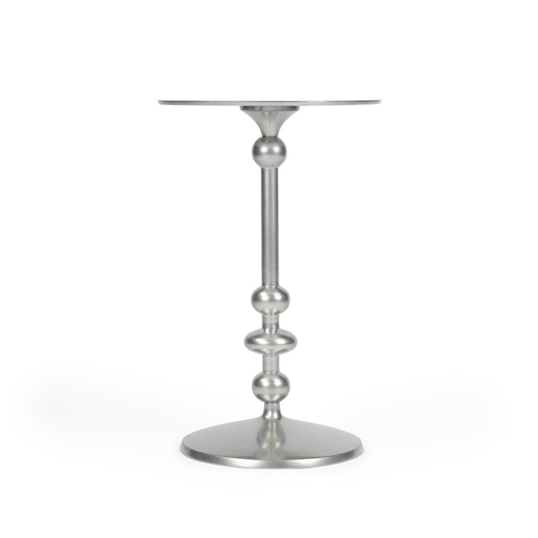 Zora Distressed Nickel Iron Round Pedestal Side Table