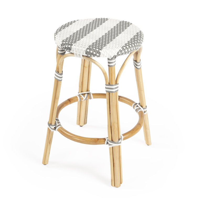 Tobias Grey & White Bent Rattan Coastal Counter Stool