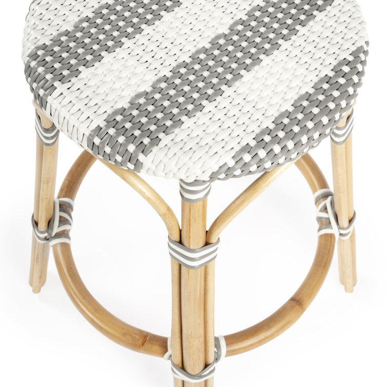 Tobias Grey & White Bent Rattan Coastal Counter Stool