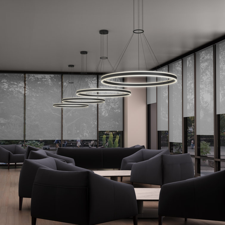 Double Corona 2-Light Satin Black Aluminum LED Chandelier