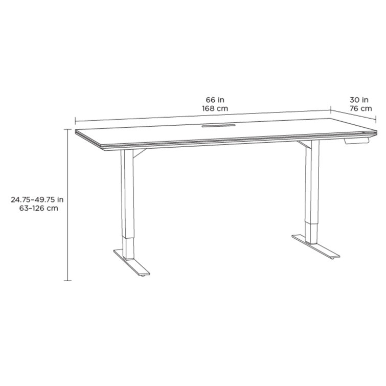 Charcoal Stained Ash Adjustable Glass Top Standing Desk with Power Outlet